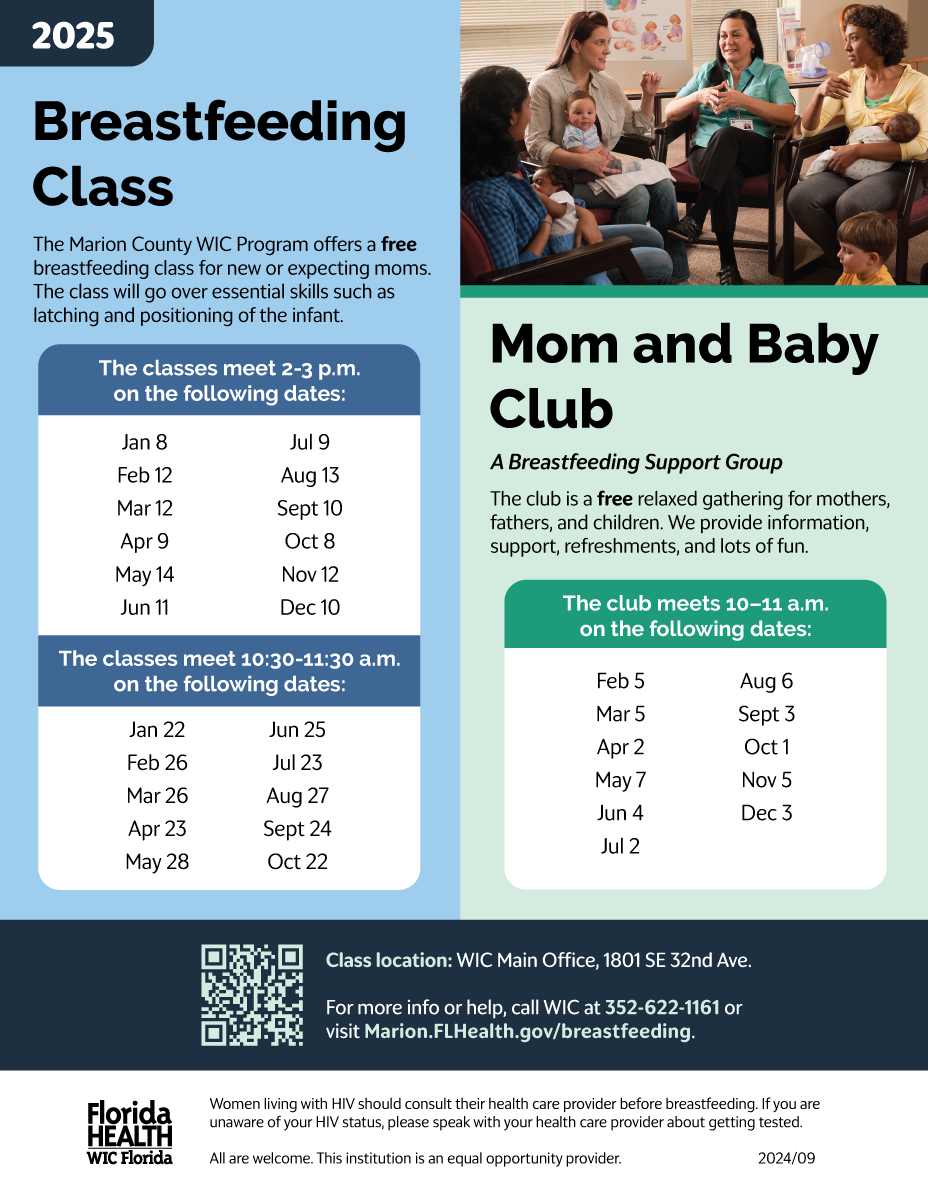 2025 WIC Breastfeeding Class and Mom and Baby Club flyer. Click on the image or link below to open a PDF in a new window.