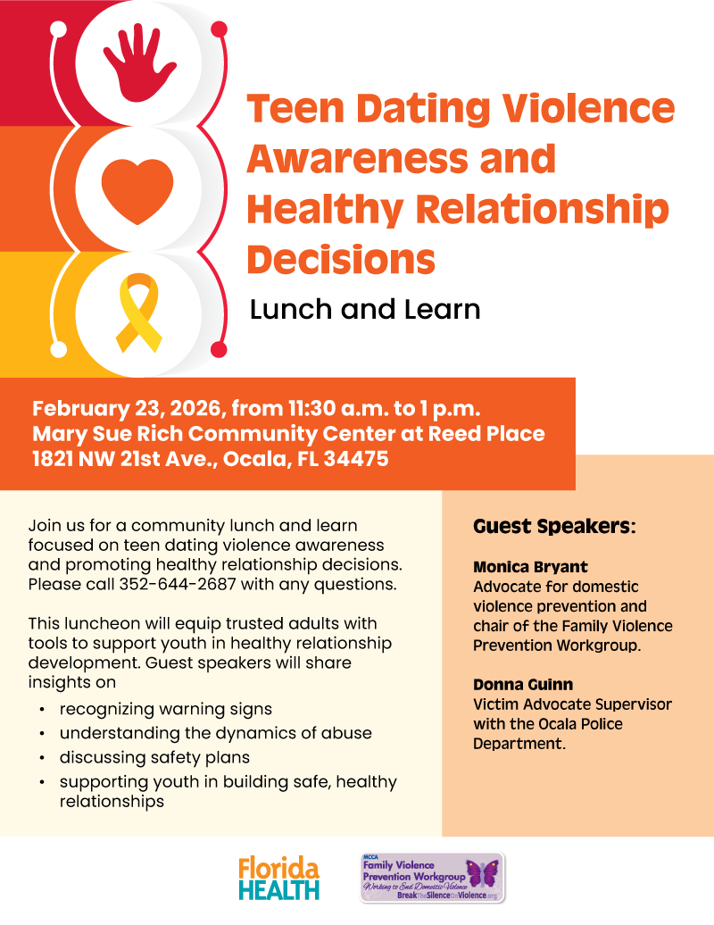 Teen Dating Violence Awareness Lunch and Learn flyer. Click on the image or link below to open a PDF in a new window.