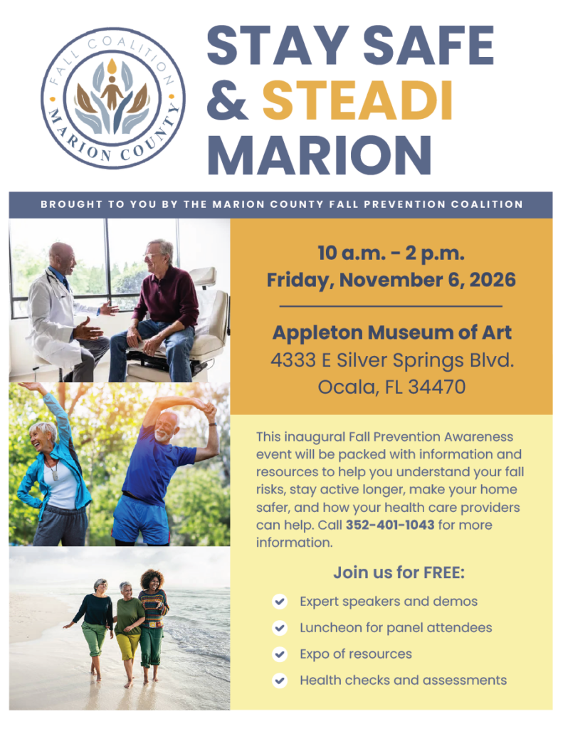 Flyer for "Stay Safe & Steadi Marion" event on November 6, 2026.